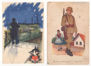 t18 Horthy - II. vh katona fotó / Horthy éra grafikus katonai képeslapok / vicces katonai lapok