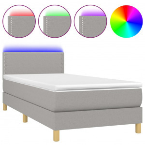 világosszürke szövet rugós és LED-es ágy matraccal 90x190 cm (3133597)