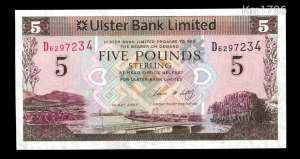 Észak-Írország 5 pounds font 2007 - Ulster Bank Limited - Pick 340a - UNC, banktiszta