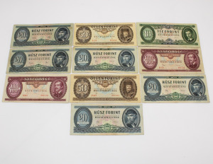 11 db 10-20-50-100 Forint bankjegy, vegyes tartásban