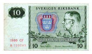 Svédország 10 Korona Bankjegy 1980 P52e
