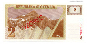Szlovénia 2 Tolar Bankjegy 1990 P2s1 MINTA