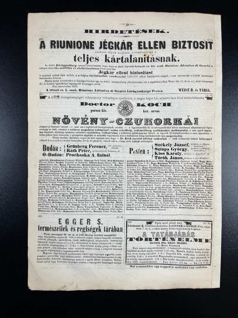 1856 Budapesti Viszhang - számos fametszetes illusztrációval- Buda és Pest fametszetes látképével