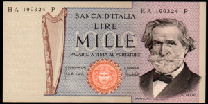 Olaszország 1000 líra Verdi UNC 1969