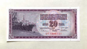 20 dínár Jugoszlávia 1978 hajtatlan UNC bankjegy