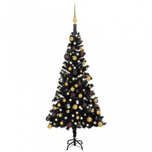 fekete PVC megvilágított műkarácsonyfa gömb szettel 120 cm