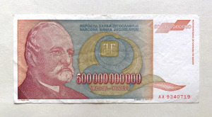 500.000.000.000 (500 milliárd) dínár Jugoszlávia 1993 bankjegy – a legnagyobb jugoszláv címlet