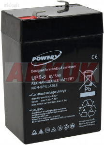 Powery ólom zselés akku emelőgépek UPS vészáram 6V 5Ah (helyettesíti 4Ah 4,5Ah)