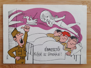 Képeslap, levelezőlap - Humoros vicces  katonai  sorkatonaság  grafikus (1/26/1_SZ)