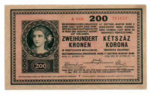 200 Korona Bankjegy 1918. sima hátoldal, 2000 alatti sorozat XF