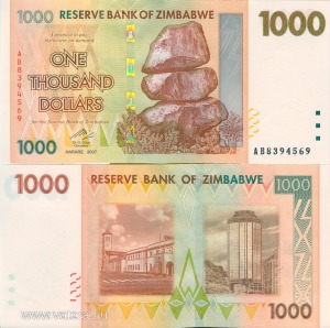 Zimbabwe 1000 dollár 2007 aUNC