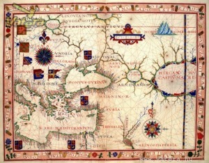 Ingyen posta, kész kép fakeretben, Vászonkép, Régi Térkép Fekete-tenger, Oroszország
