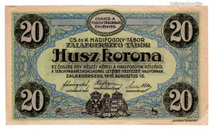 1916 Zalaegerszeg Hadifogoly-tábor 20 Korona, Eiser, bélyegzővel