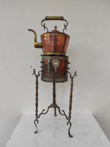 Antik arab kávé tea főző edény állvány tűzhely vörösréz sárgaréz sérült teás kanna 862 6321