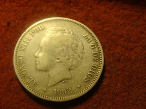 Spanyol hatalmas ezüst 5 peseta 1892   25 gramm 0,900 37 mm