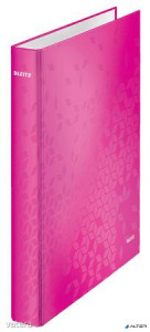 Gyűrűs könyv, 4 gyűrű, D alakú, 40 mm, A4 Maxi, karton, LEITZ Wow, rózsaszín