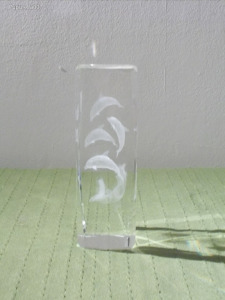 Gravírozott üvegtömb, delfinekkel 5 cm x 15 cm
