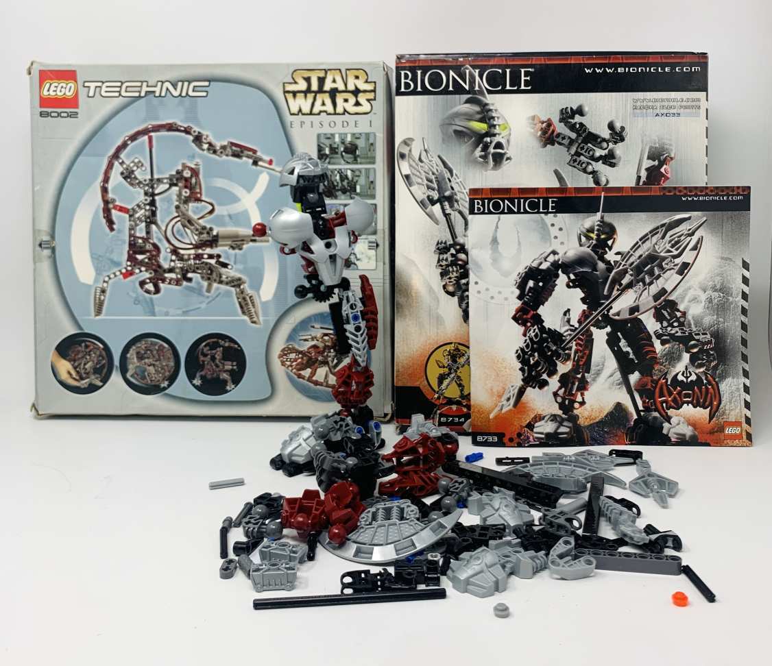 Lego Bionicle 8733 Axonn régi építő játék; Lego Technic Star Wars droid 8002 doboza! 1Ft NMÁ