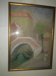 Gulácsy Lajos szignóval, gyönyörű antik festmény, Velencei életkép - 1 Ft! Nincs minimálár!!!!