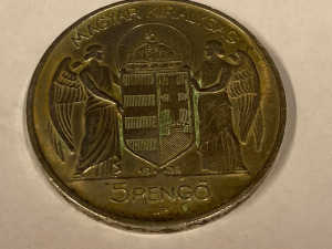 Ezüst 5 Pengő / Horthy 5 Pengő - 1939 gyönyörű ezüst pénzérme --- Balra néző Horthy...akár 1 ft.-ért