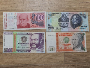 Dél-Amerika Bankjegy LOT - 4 db - 1 Ft - NMÁ