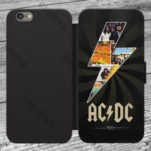 AC/DC mintás iPhone 4 4s kinyitható flip flipes tok oldalra nyíló