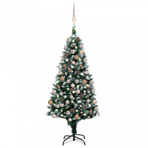 megvilágított műkarácsonyfa gömb szettel és tobozzal 180 cm