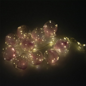 Karácsonyi dekor LED fényfüzér - lelógó tollas gömbök / 3 méter, USB-s, meleg fehér