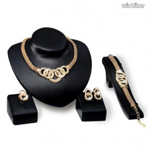 Gyöngyörű női ékszer csomag: arany színű köves nyaklánc + fülbevaló + karlánc + gyűrű = 1FT NMÁ