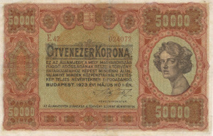 50000 Korona 1923.05.01. (E 42)  VG.  Orell Füssli Zürich