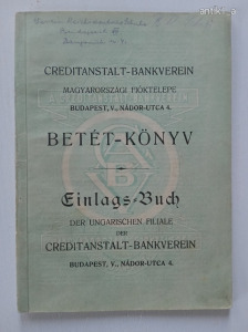 1942-45. Betétkönyv. Creditanstalt-Bankverein. Budapest, V. kerület. Nádor utca 4.