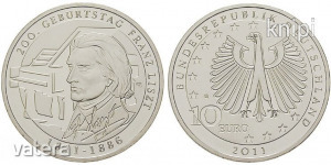 2011. 10 euro Liszt Ferenc 200. évforduló UNC rolni 25 db érme Németország ezüst