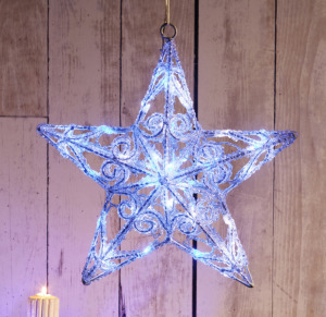 3D csillag 40 fehér + kék LED, Hoff, akril, 40 x 40 cm