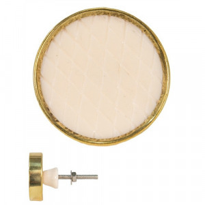 Bútorgomb ajtófogantyú kerek,bézs kerámia, arany színű fémfoglalatban, 4cm