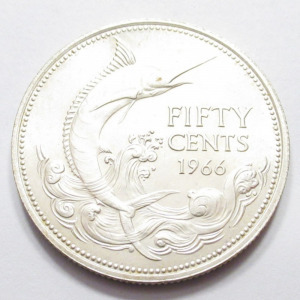 Bahamák, 50 cents 1966 aUNC+, 10.3678g800