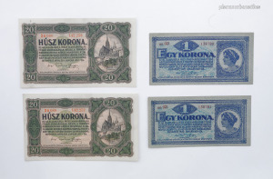 2-2 db sorszámkövető 1920 1 és 20 korona hajtatlan UNC