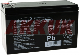 Powery ólom zselés akku helyettesíti Panasonic típ. LC-R127R2PG1 12V 7,2Ah
