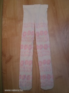 újszerű fehér erősebb szálú lányka rózsaszín virágmintás nylon harisnyanadrág 98-104-110-116