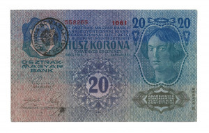 1913 20 korona román bélyegzés EF+