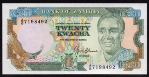 Zambia 20 kwacha UNC 1989