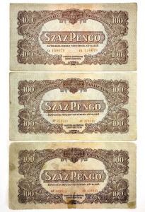 3db Vöröshadsereg 100 Pengő bankjegy - 1944 VH Száz pengő