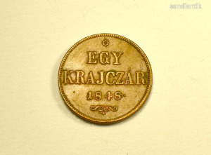1848 RITKA SZÉP ÁLLAPOTÚ SZABADSÁGHARCOS BRONZ KORABELI 1 KRAJCÁR !