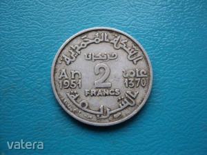 Marocco, 2.- Francs, 1951. 1370. Marokkó, Ritkább