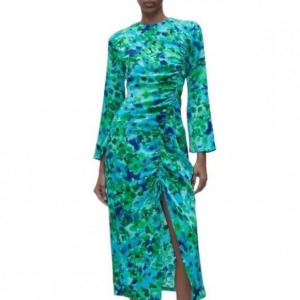 Új címkés Zara kék zöld hosszú női alkalmi ruha báli midi koktélruha S-es Elegáns könnyű szatén