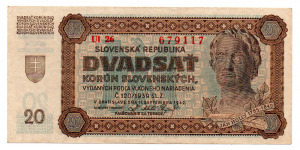 Szlovákia 20 Korona Bankjegy 1942 P7a UI26