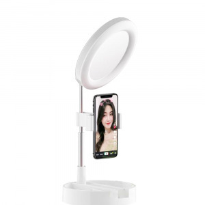 Kozmetikai tükör LED körfénnyel, telefon tartóval / fehér