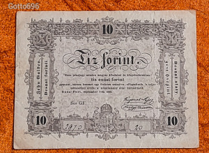 1848 -as Ropogós Kossuth 10 Forint Szabadságharcos bankó Ritka !!!! (L0565)