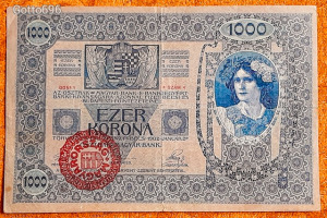 1902 -es ropogós 1000 Korona Magyar kiadású bankó Magyar felülbélyegzéssel !!!! (L0493)