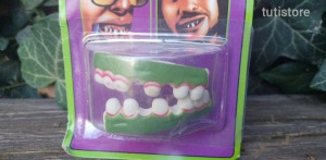 Halloween Frankenstein zöld zombi gumi fogsor farsangi jelmez kiegészítő Kép