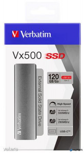 SSD (külső memória), 120 GB, USB 3.1, VERBATIM 'Vx500', szürke
